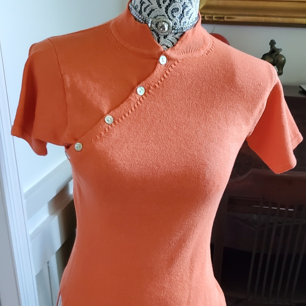 Ventilo orange fine gauge short sleeve sweater